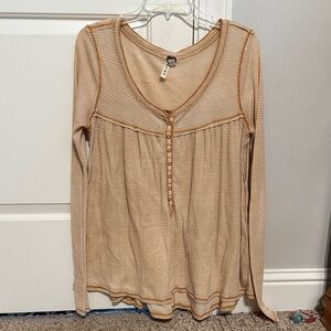 We The Free Beige Long Sleeve Button-Down Top